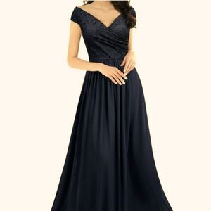 NWT Lace Wrap Sleeveless Maxi Dress Formal Black